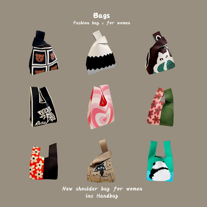 Women's Hand Carrying Box Lunch Contrasting Color Bucket Bags