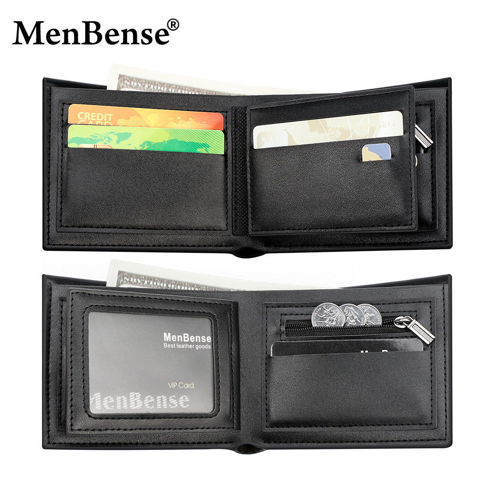 Men's Authentic Leather Tactile Feel Horizontal Business Short Hinge Men's Wallet