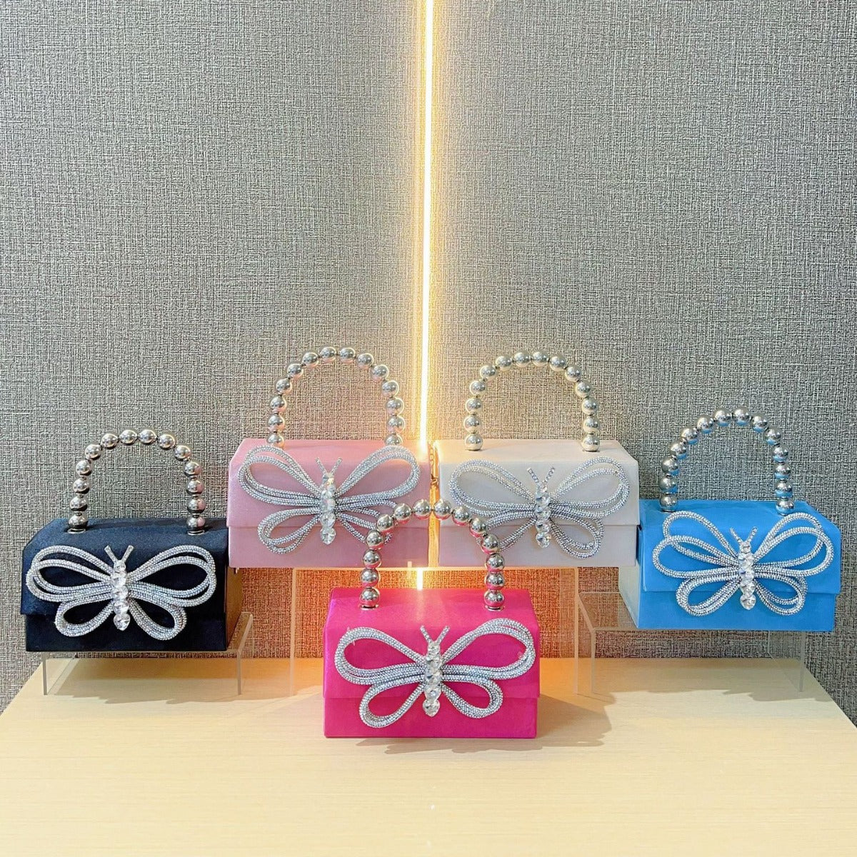 French Glossy Silk Box Bow Dinner Handbags