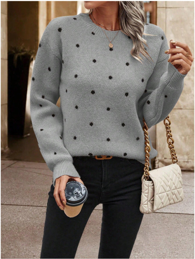 Women's Fashion Long-sleeved Pullover Polka Dot Jacquard Sweaters