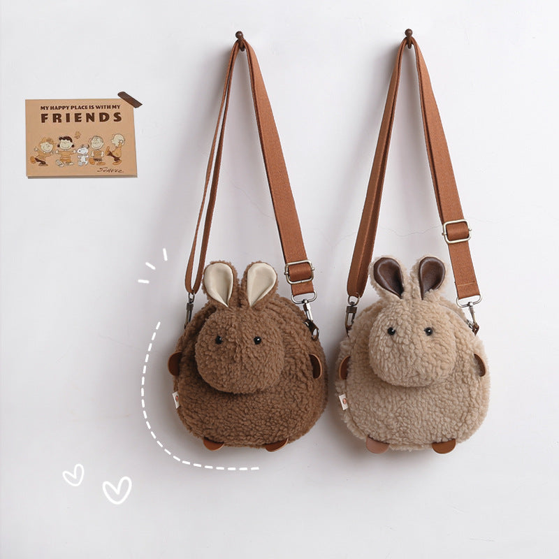 Tricolor Patch Chocolate Rabbit Cute Lamb Wool Female Winter Plush Women's Messenger Bag