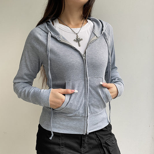 Solid Color Ribbed Band Hat Autumn Zipper Sweaters