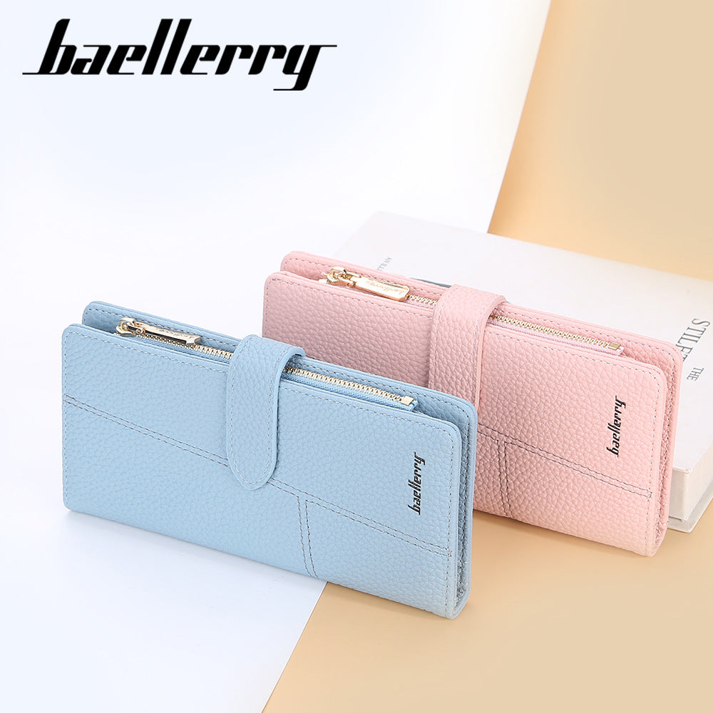 Women's Long Korean Style Multiple Slots Zipper Lychee Ladies Wallet