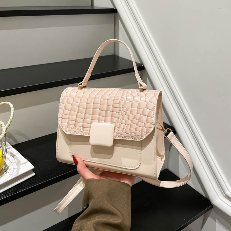 Women's Fashion Trendy Large Capacity Simple Stitching Texture Portable Small Square Bags