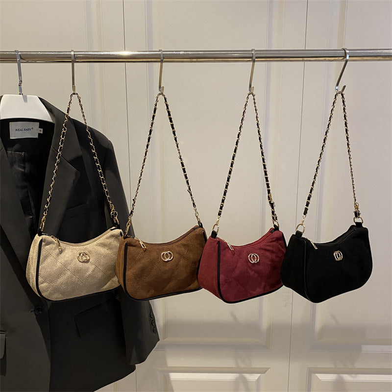 Women's Suede Rhombus Chain Horizontal Underarm Women's Shoulder Bag