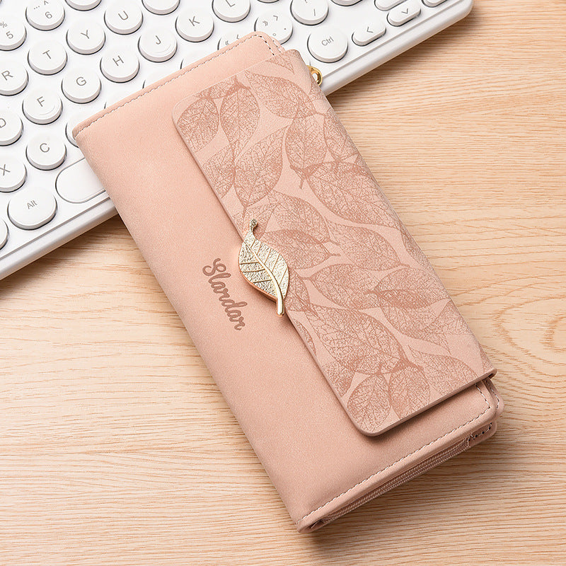 Vintage Frosted Leaf Long Clutch Large Ladies Wallet