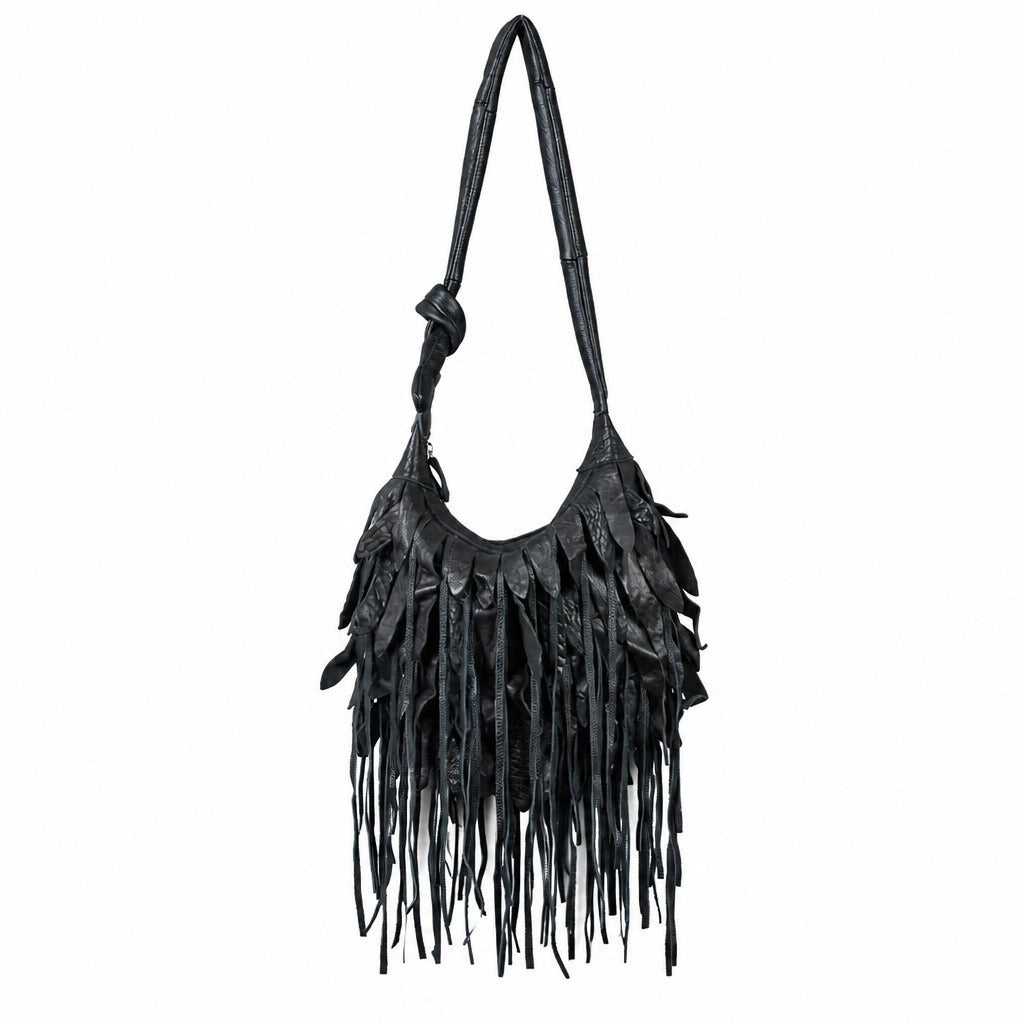 Women's Black Striped Tassel Special Soft Hobo Women's Shoulder Bag