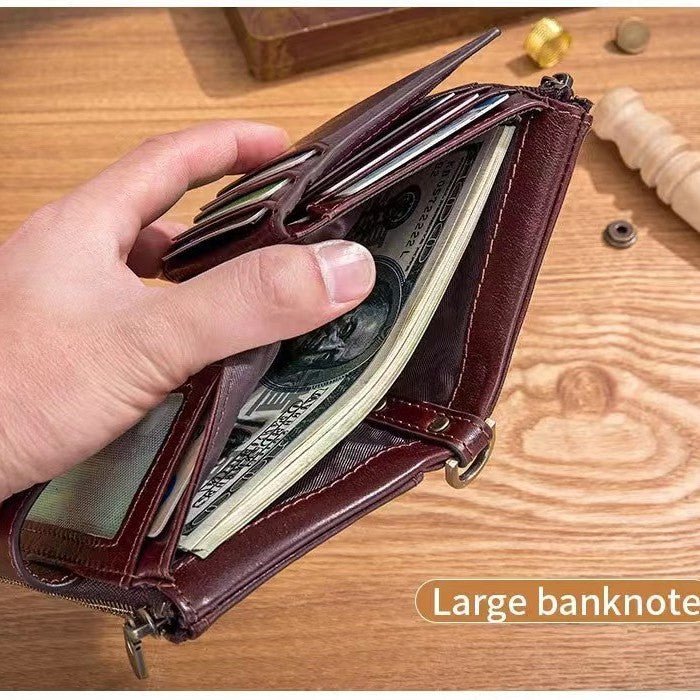Men's Swiping Genuine Leather Multifunctional Zipper Vintage Men's Wallets