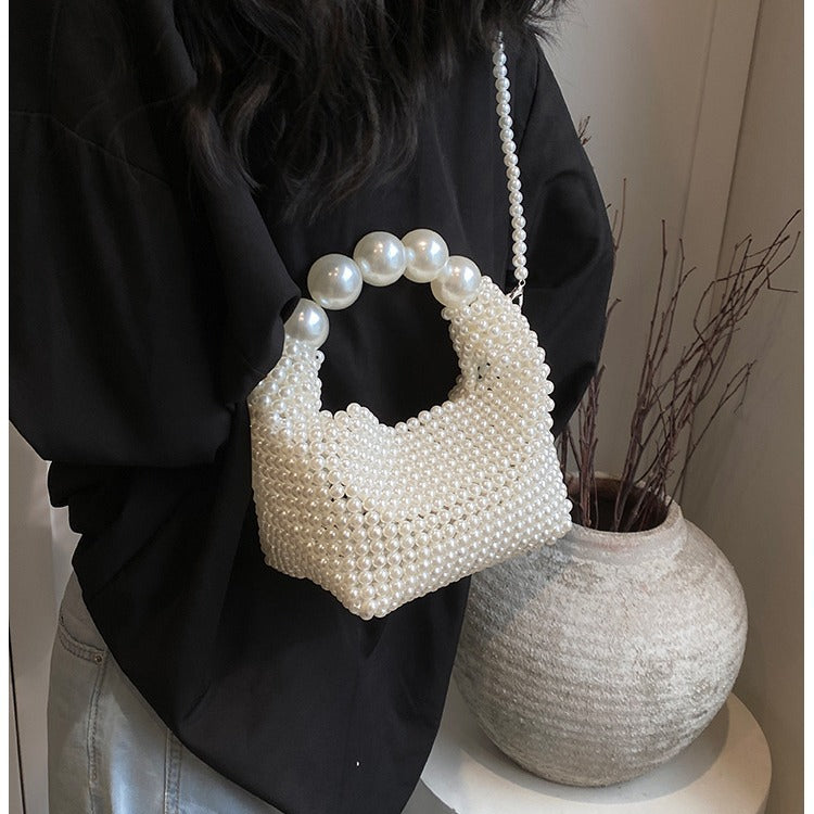 Women's Handmade Woven Dinner French Retro Fairy Pearl Handbags