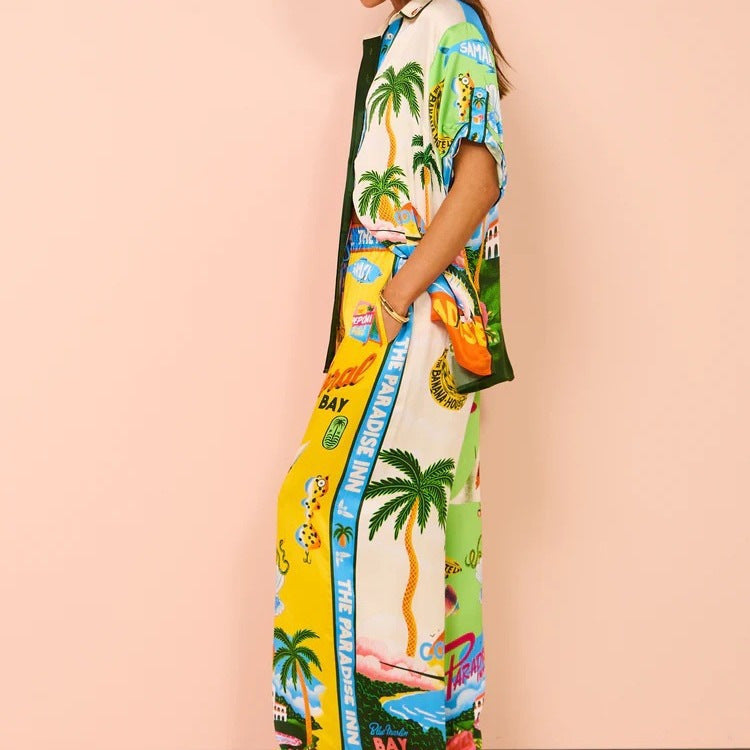 Personalized Printed Sleeve Color Matching Vacation Suits