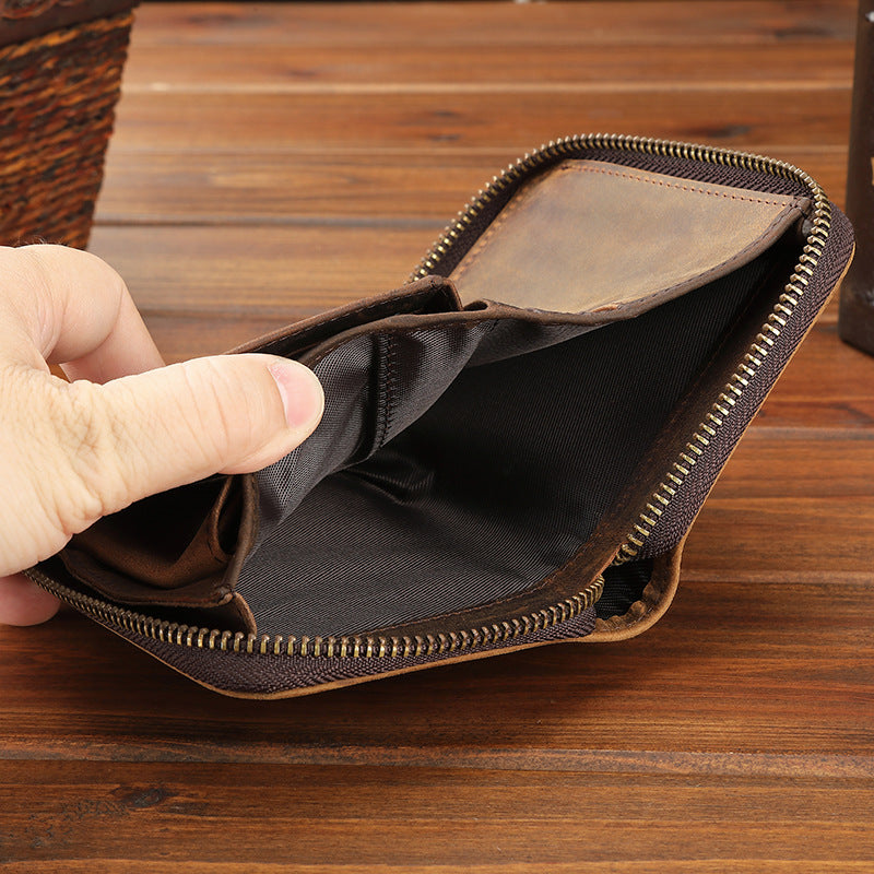 Men's Horse Leather Zipper Vertical Sier Generation Multiple Slots Men's Wallets