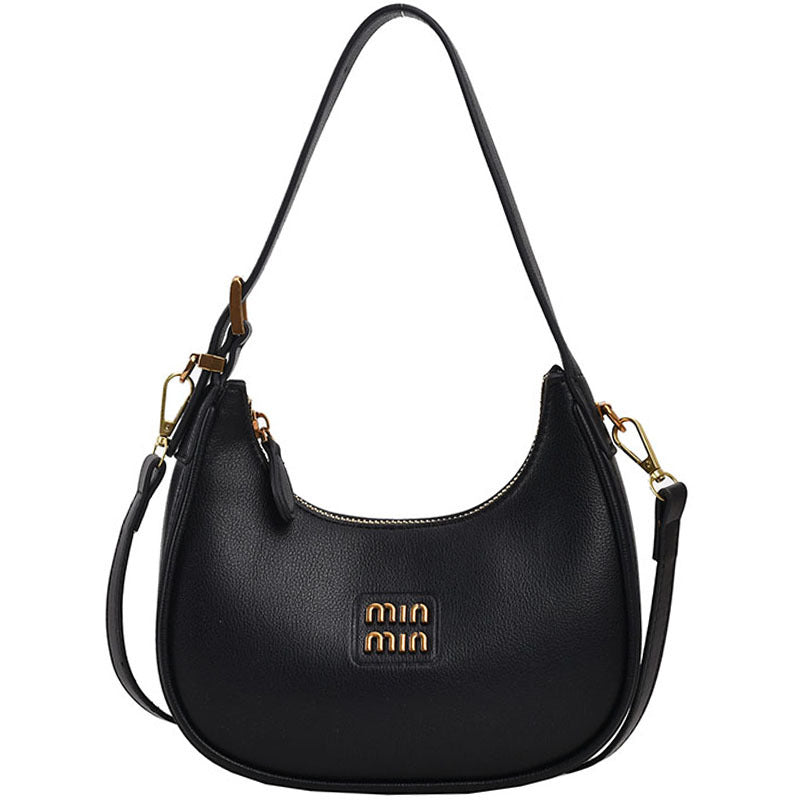 Retro Female Selenodont Dumpling Commuting Black Crossbody Bags