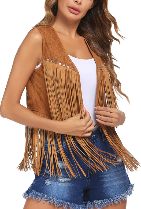 Women's Creative Stylish Tassel Suede Mid-length Coats