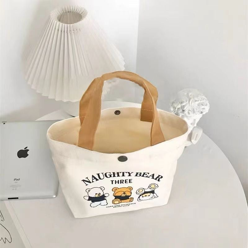 Women's Cute Bear Portable Canvas Mini Niche Hand Carrying Bags