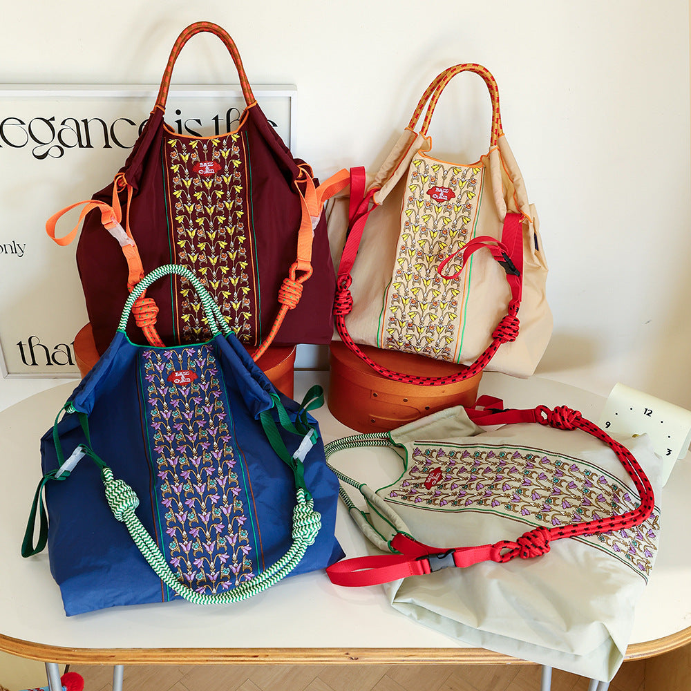 Thousand Needle Environmental Protection Waterproof Nylon Embroidery Fashion Large Capacity Women's Handbag