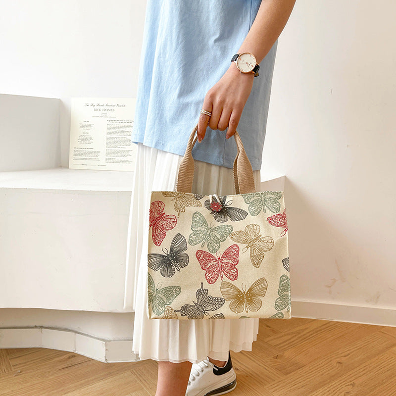 Women's Multifunctional Fashion Pouch Canvas Makeup Storage Lunch Box Portable Women's Handbag