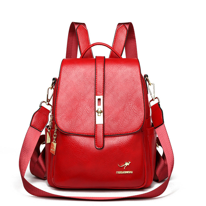 Women's Leather Korean Simple Fashion Large Capacity Backpacks