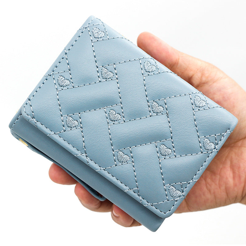 Women's Short Chic Embroidered Love Female Tri Fold Multiple Ladies Wallet