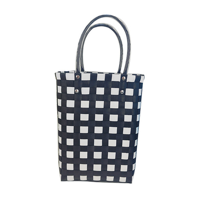 Stitching Plastic Woven Contrast Color Versatile Simple Fashion Vacation Leisure Women's Handbag