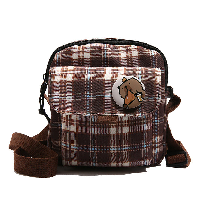 Women's Canvas Plaid Minority Plush Mini Retro Women's Shoulder Bag
