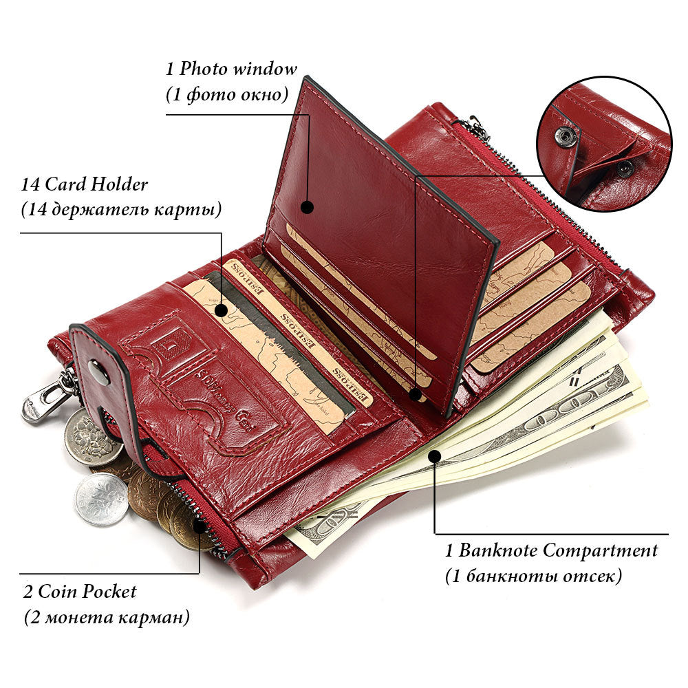 Men's Paul Double Zipper First Layer Cowhide Men's Wallets