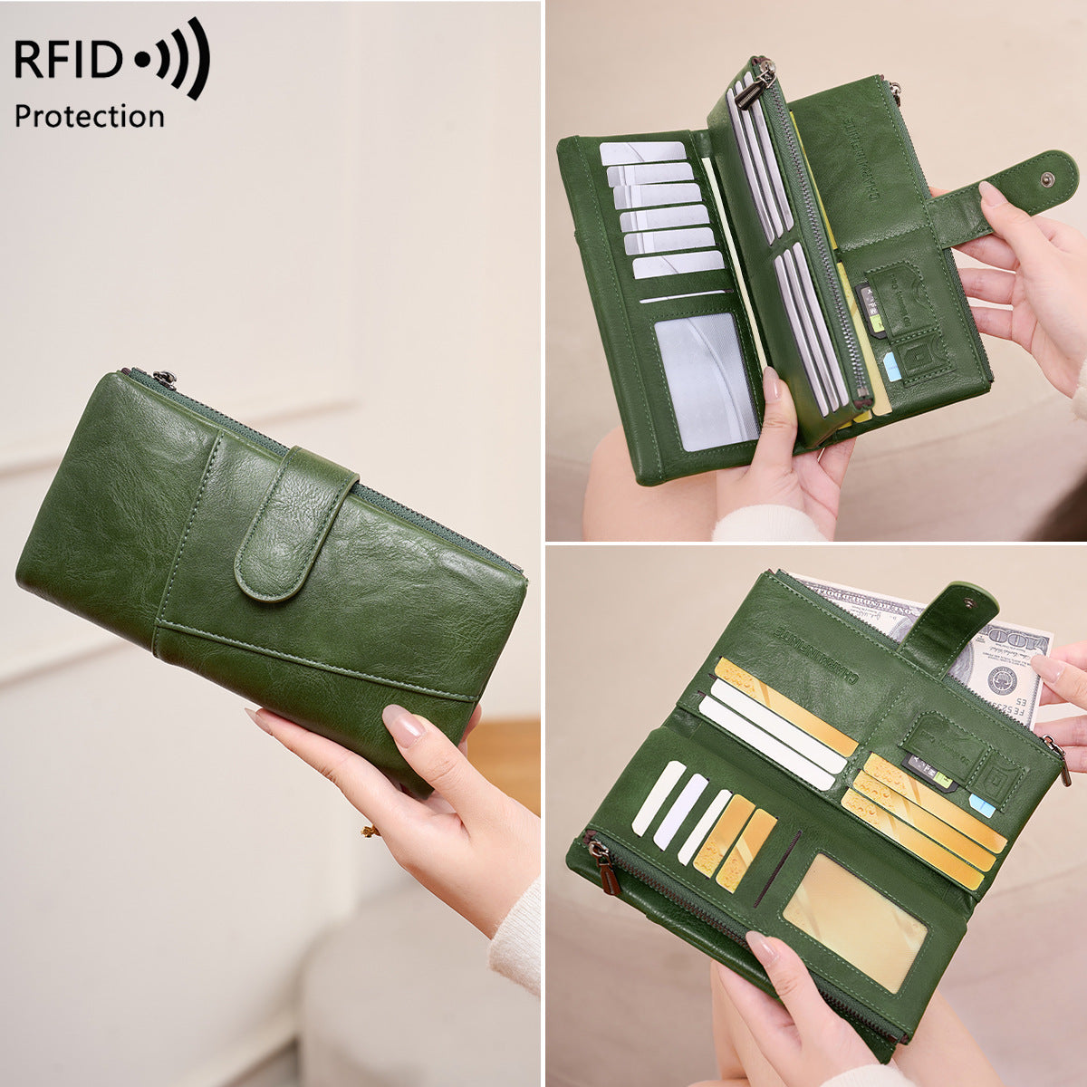 Women's Swiping Long Large Capacity Stitching Clutch Ladies Wallet