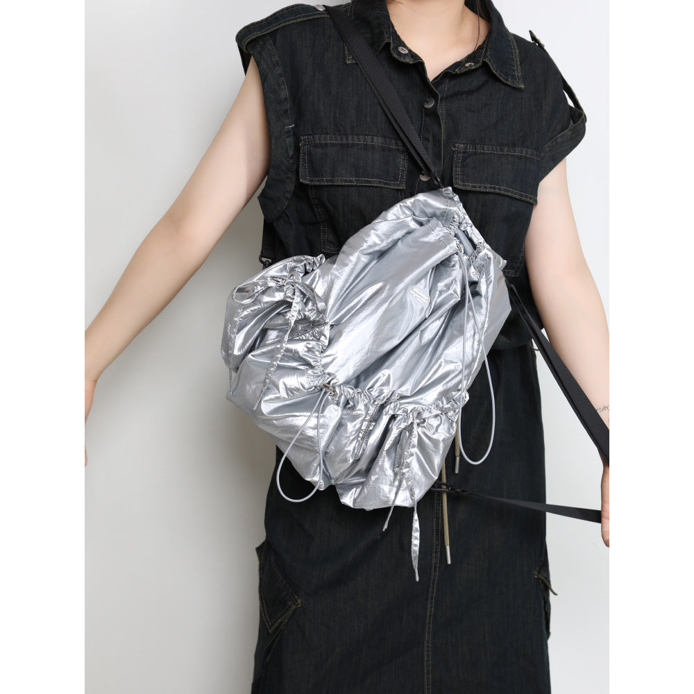 Women's Fashion Drawstring Korean Wrinkled Nylon Lightweight Backpacks
