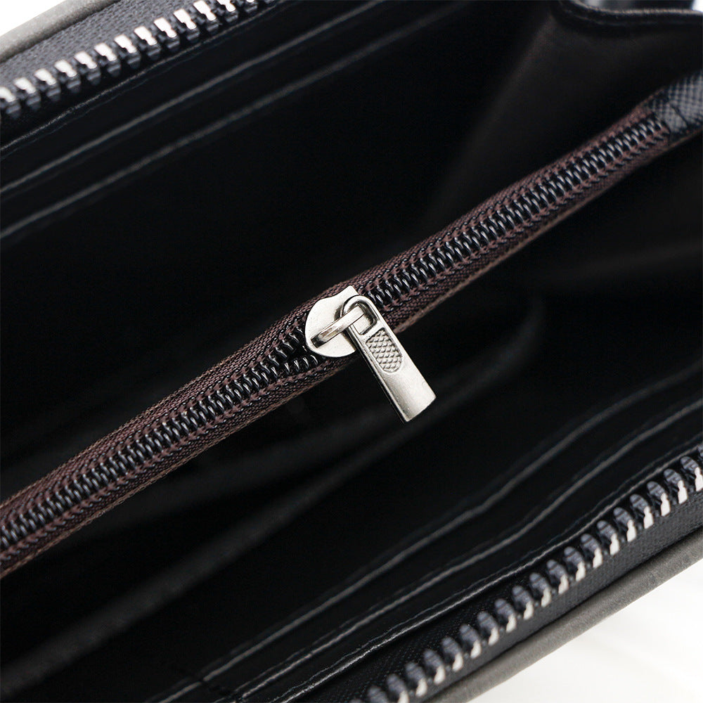 Men's Long Simple Leather Patchwork Clutch Mobile Card Holder