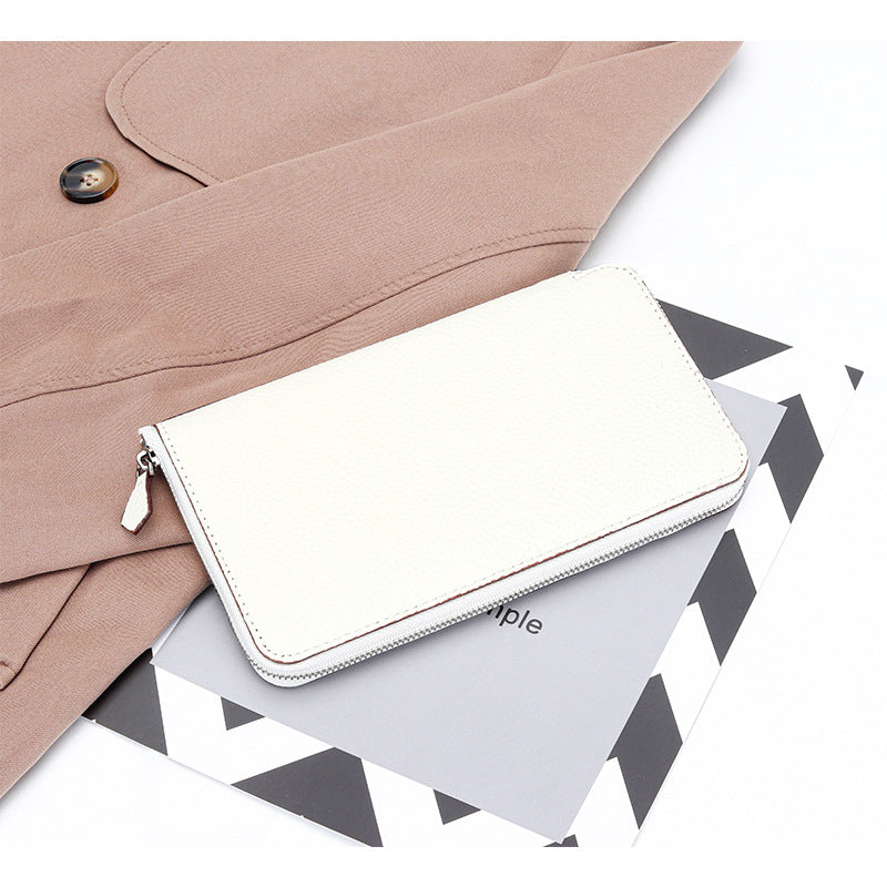 Women's High-grade Pure Cowhide Long Multifunctional Zipper Clutch Fashion Genuine Ladies Wallet