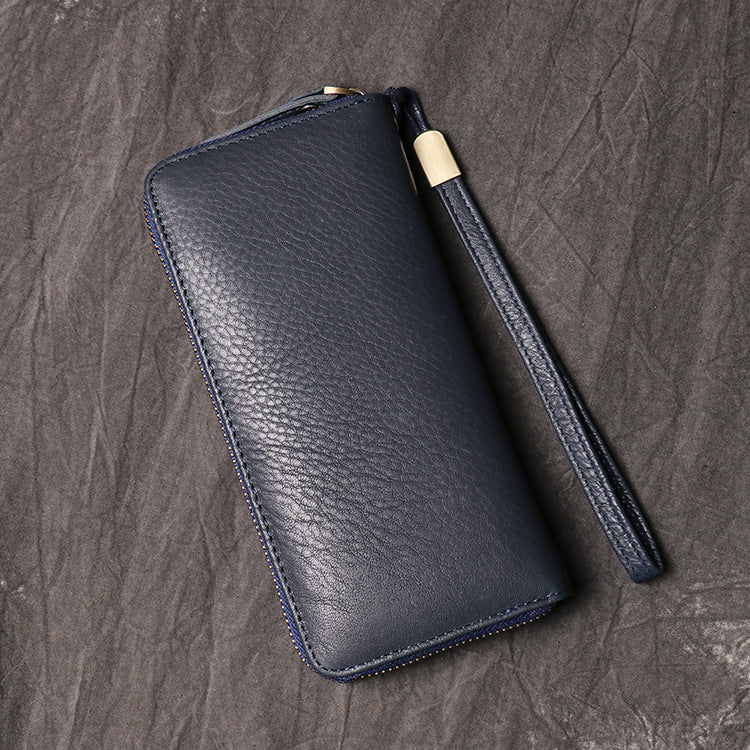 Women's & Men's Genuine Leather Clutch Long Zipper Oil Men's Wallets