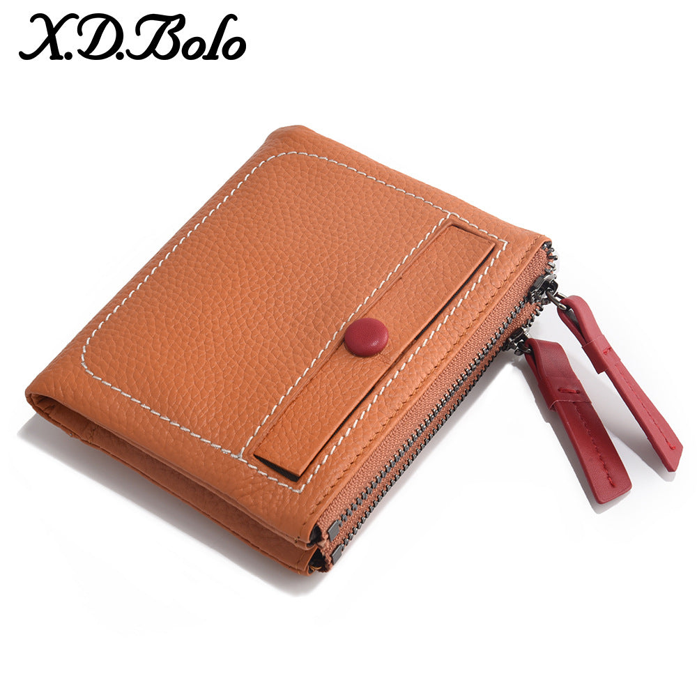 Women's Fashion Short Zip Cowhide Korean Style Ladies Wallets