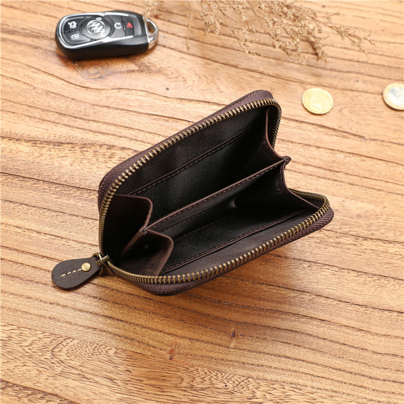 Men's Crazy Horse First Layer Cowhide Short Leather Zipper Simple Ladies Wallets