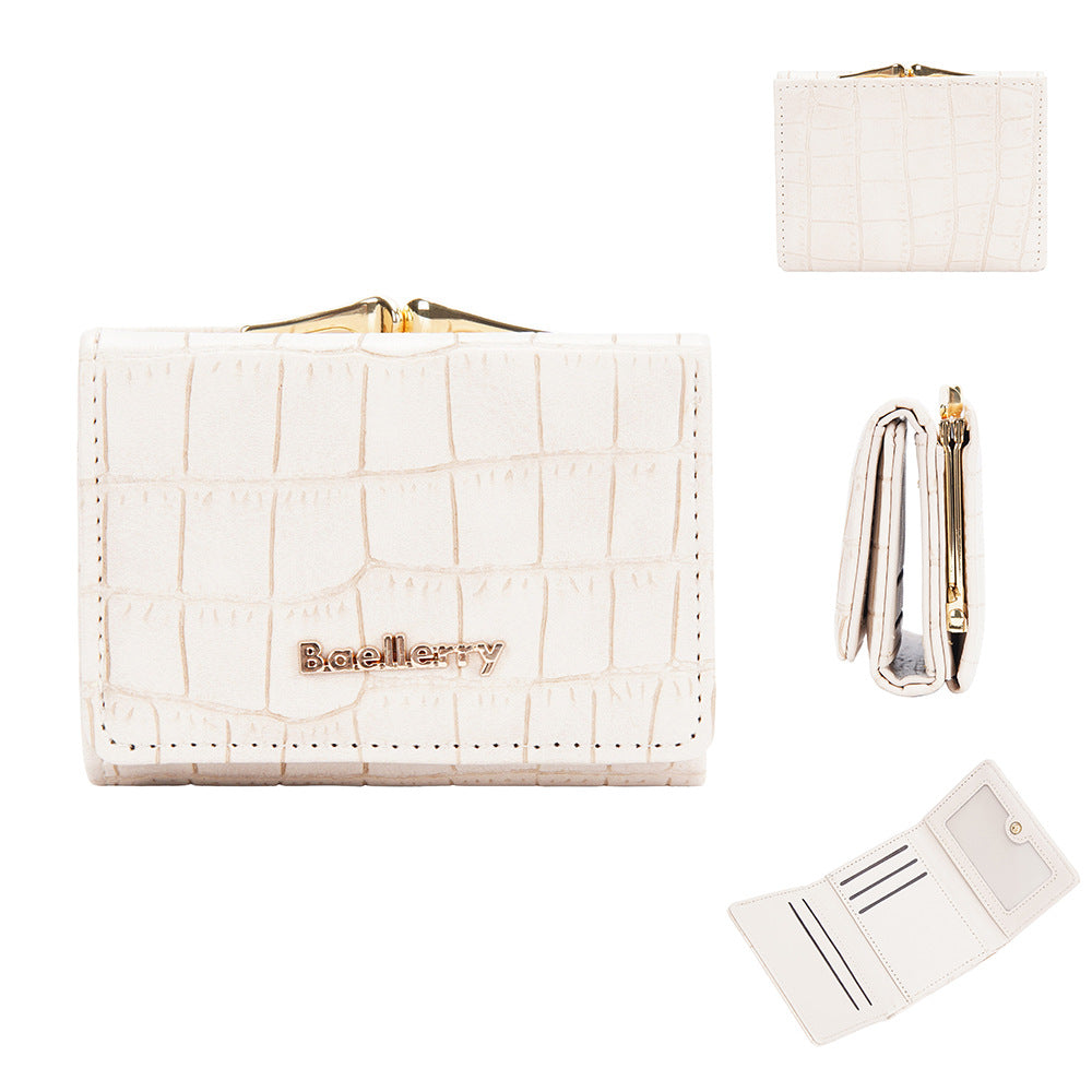 Women's Short Korean Style Stone Pattern Three Fold Ladies Wallet