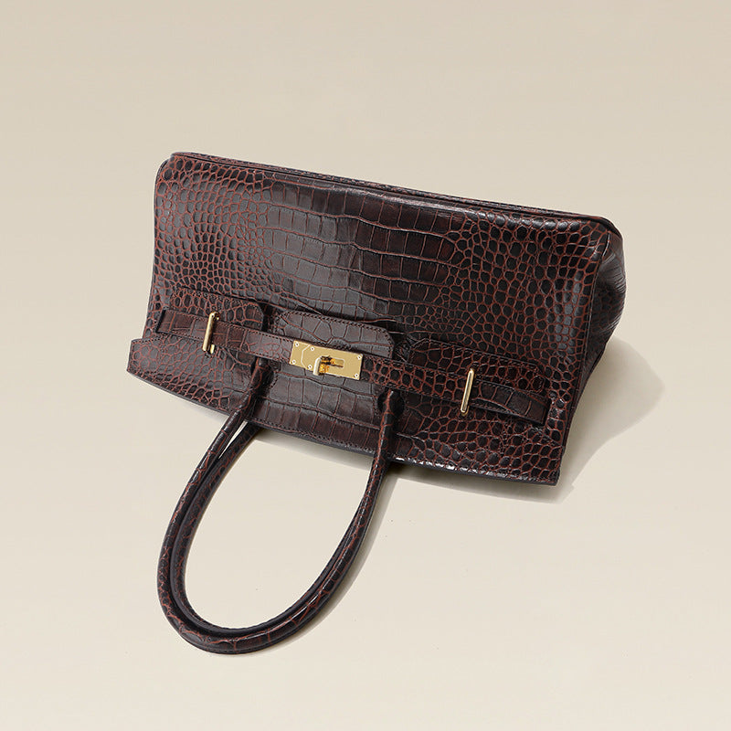 Crocodile Pattern Platinum Genuine Leather Portable Bags