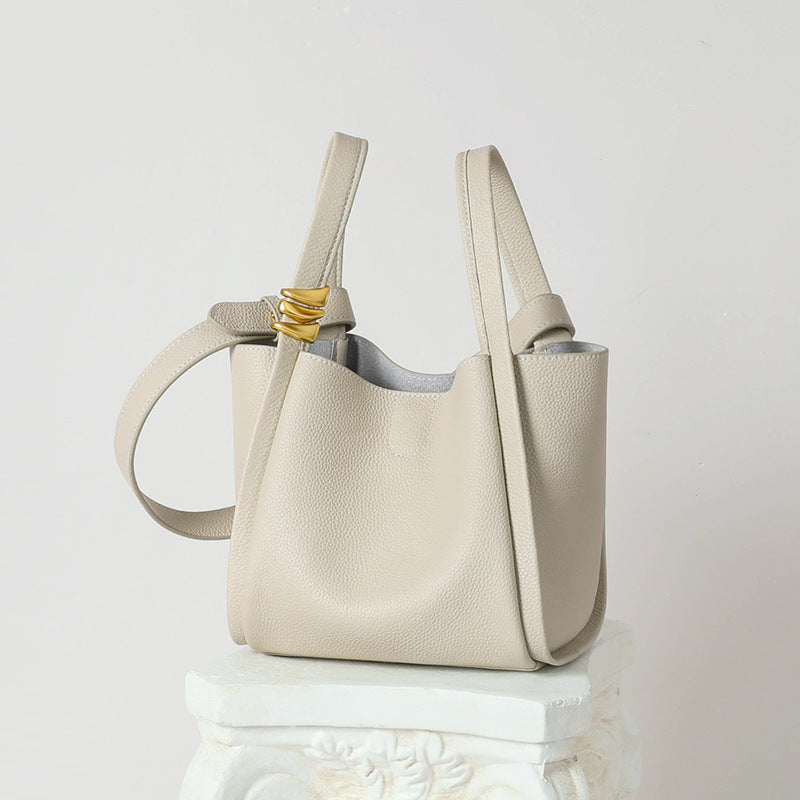 Women's Fashion Genuine Leather Portable Vegetable Basket Shoulder Bags