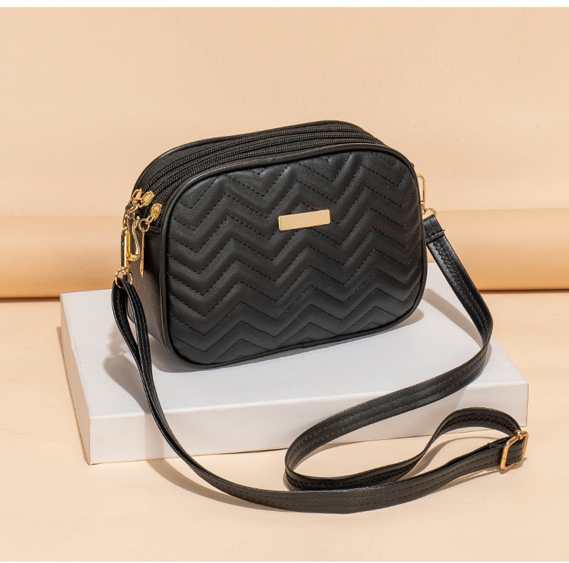 Large Capacity Triple Zipper Fashionable Simple Women's Messenger Bag