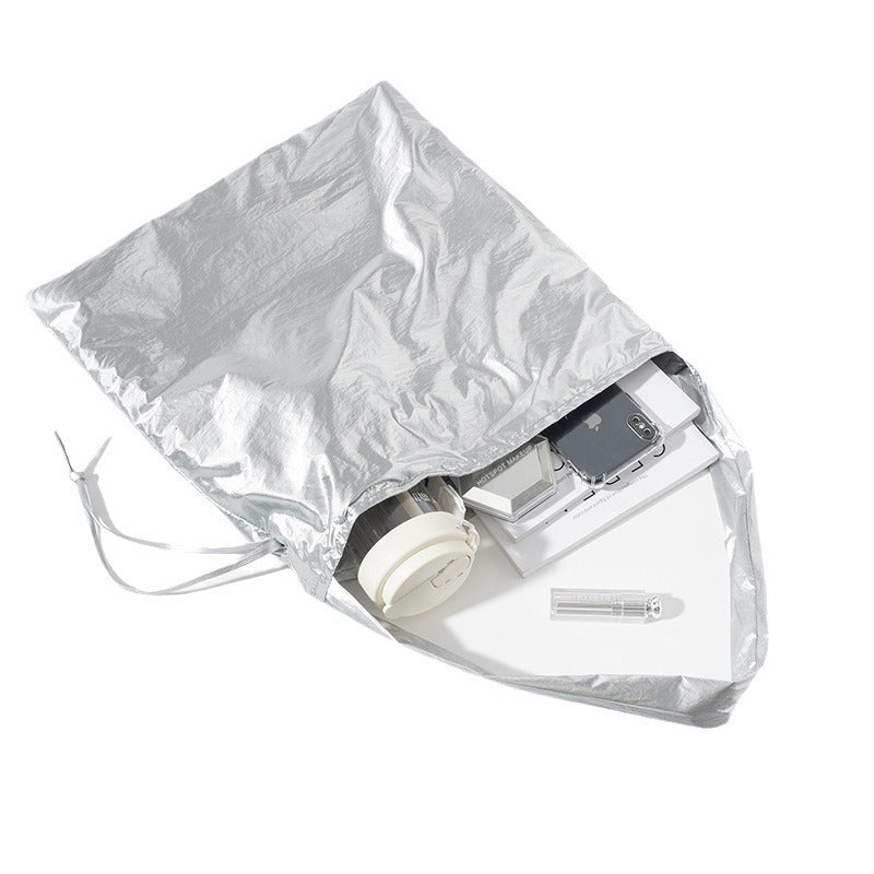 Glossy Drawstring Artistic Commuter Style Lazy Fashion Large Capacity Shoulder Bags