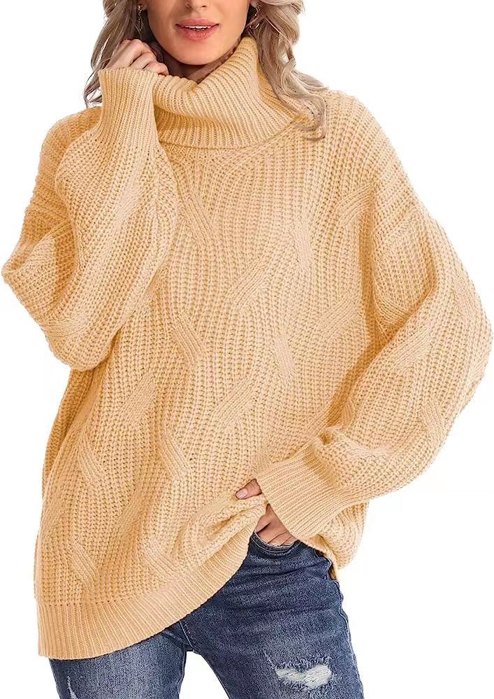 Women's Loose High Collar Twisted Knitted Pullover Sweaters