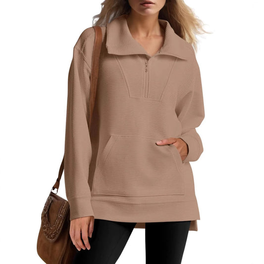 Color Half Zipper Lapel Loose Casual Sweaters