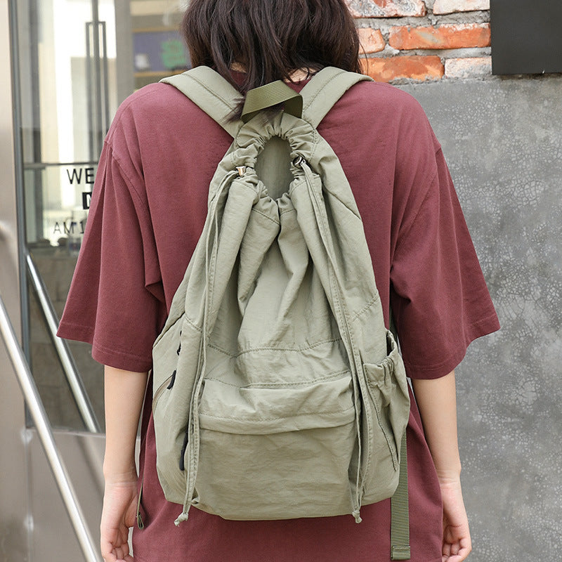 Leisure Artistic Nylon Simple Vintage Crumpled Drawstring Backpacks