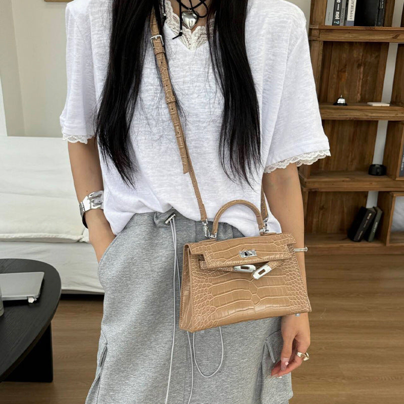 Women's Second Generation Kelly Crocodile Pattern Versatile Portable Stone Women's Messenger Bag