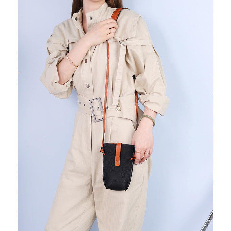 Women's Mobile Mini Genuine Cattlehide Leather Surface Women's Messenger Bag