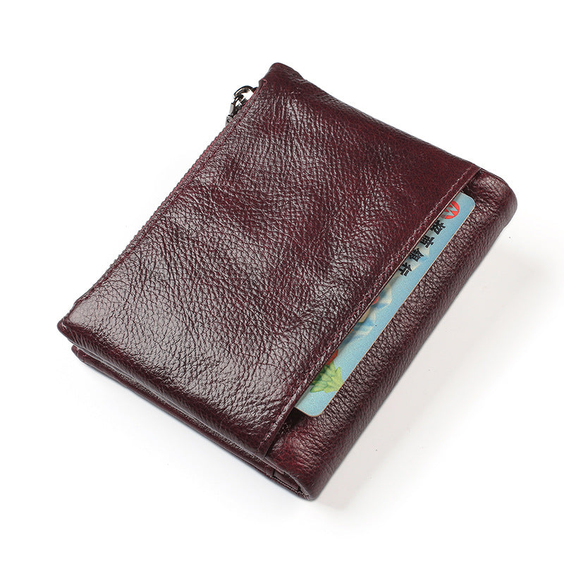 Men's Leather Vintage Short Double Zipper Large Men's Wallets