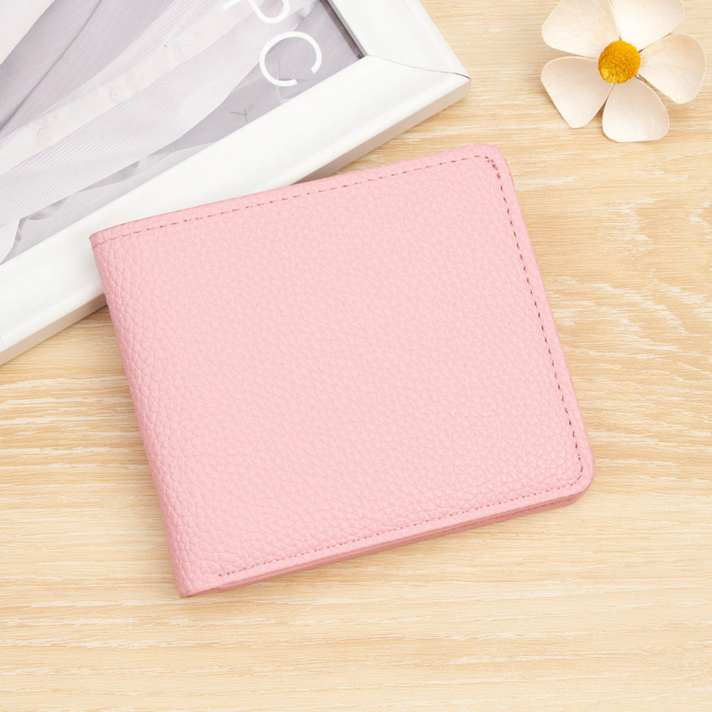 Women's Simple Short Two-fold Practical Soft Solid Color Portable Card Holder