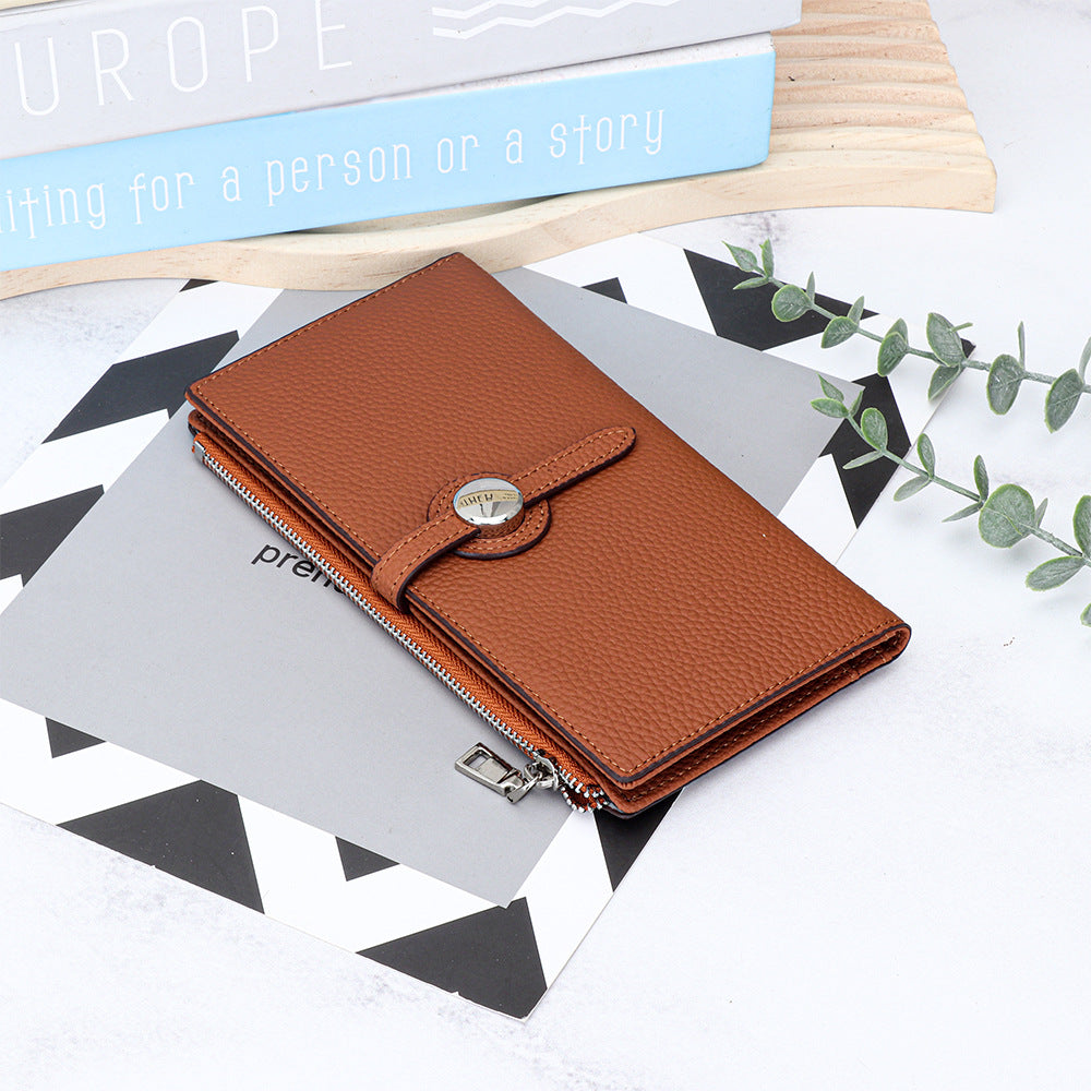 Layer Cowhide Long Fashion Fold Large Ladies Wallets