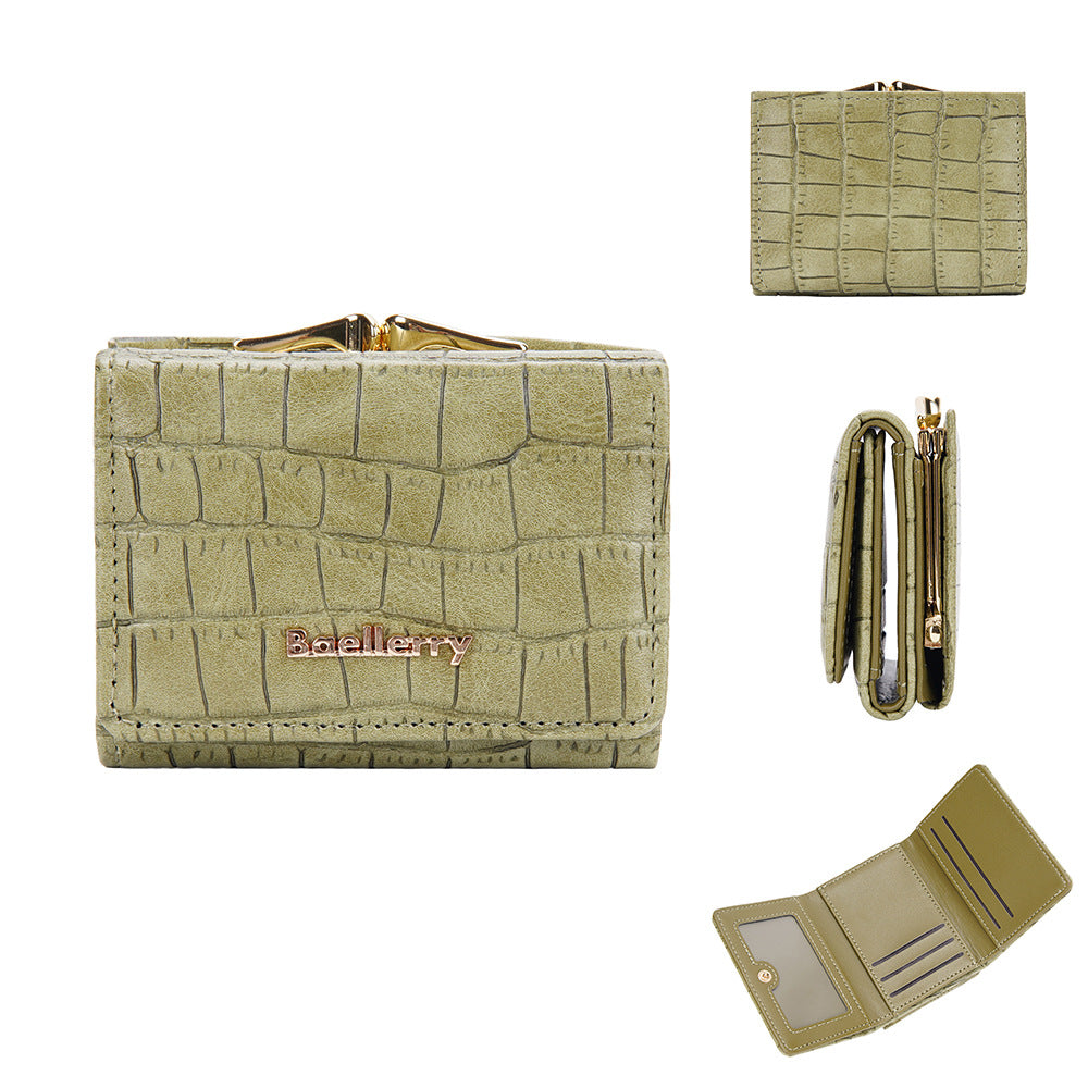 Women's Short Korean Style Stone Pattern Three Fold Ladies Wallet
