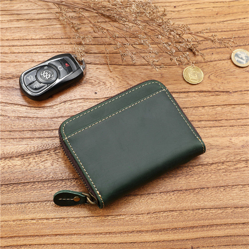 Men's Crazy Horse First Layer Cowhide Short Leather Zipper Simple Ladies Wallets
