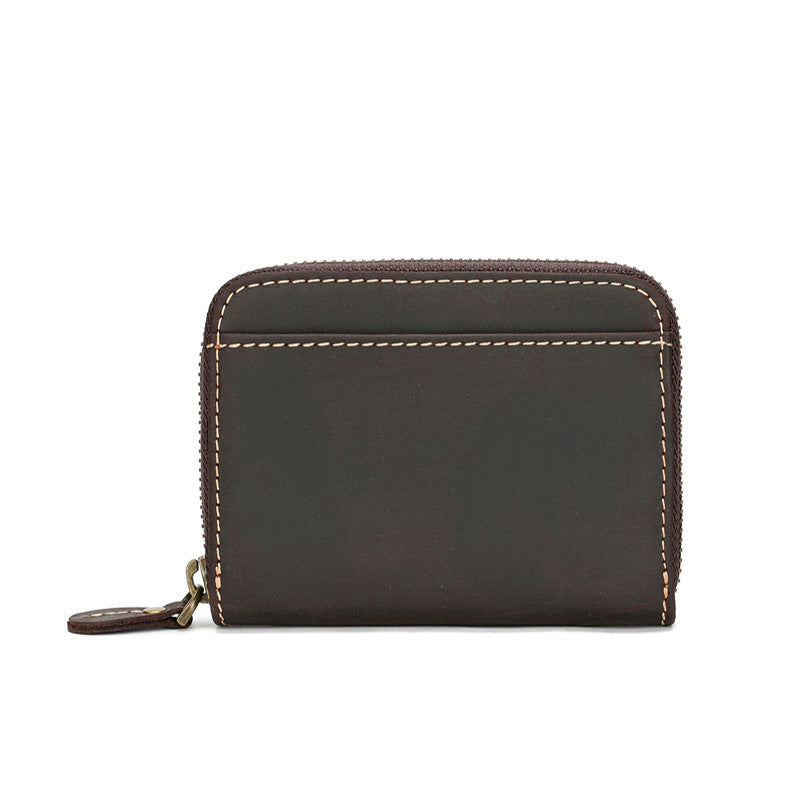 Men's Crazy Horse First Layer Cowhide Short Leather Zipper Simple Ladies Wallets