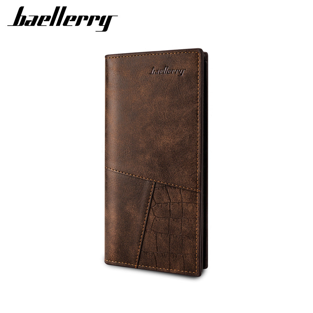 Men's Long Leather Patchwork Multiple Slots Zipper Bags