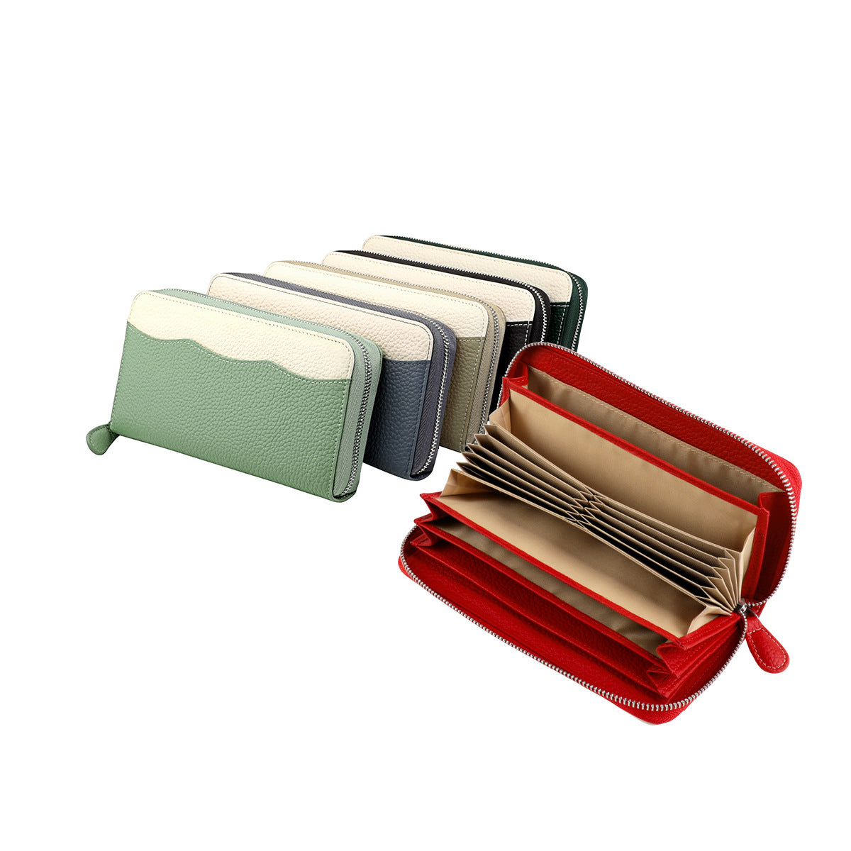Passport Style First Layer Long Cowhide Ladies Wallet